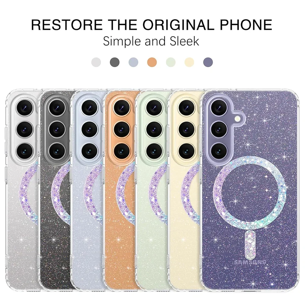Luxury Glitter Transparent Magnetic Case For Samsung S26 FE S23 S24 S25 Plus S26 Ultra for Magsafe Anti-drop Bumper Phone Cover