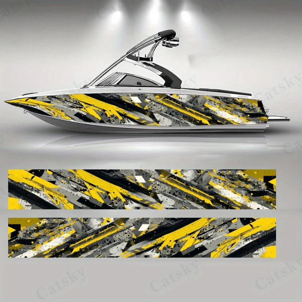 

Yellow - Black Trendy Sharp Line Geometry Boat Sticker Vinyl Ship Pontoon Deck Boat Fishing Decorative Pontoon Boats Decal