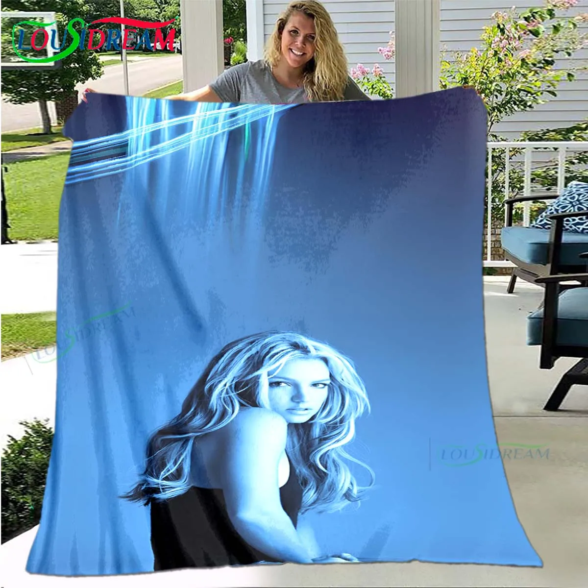 Pop Female Singer  B-Britney Pattern Blanket Star Flannel Thin Blanket Portable Home Travel Office Lunch Break Blanket  Gift