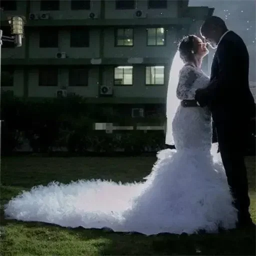 Personalizado luxuoso sereia vestido de noiva vestidos de casamento babados trem tule rendas miçangas feito sob encomenda noiva