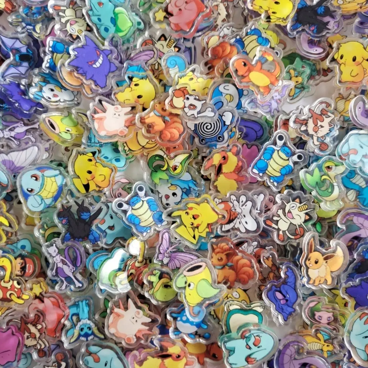 50PCS 3 Types Pocket Monsters Anime Image Kawaii Double-Decker Acrylic Sheet Collection Cartoon Periphery DIY Phone Case Gift