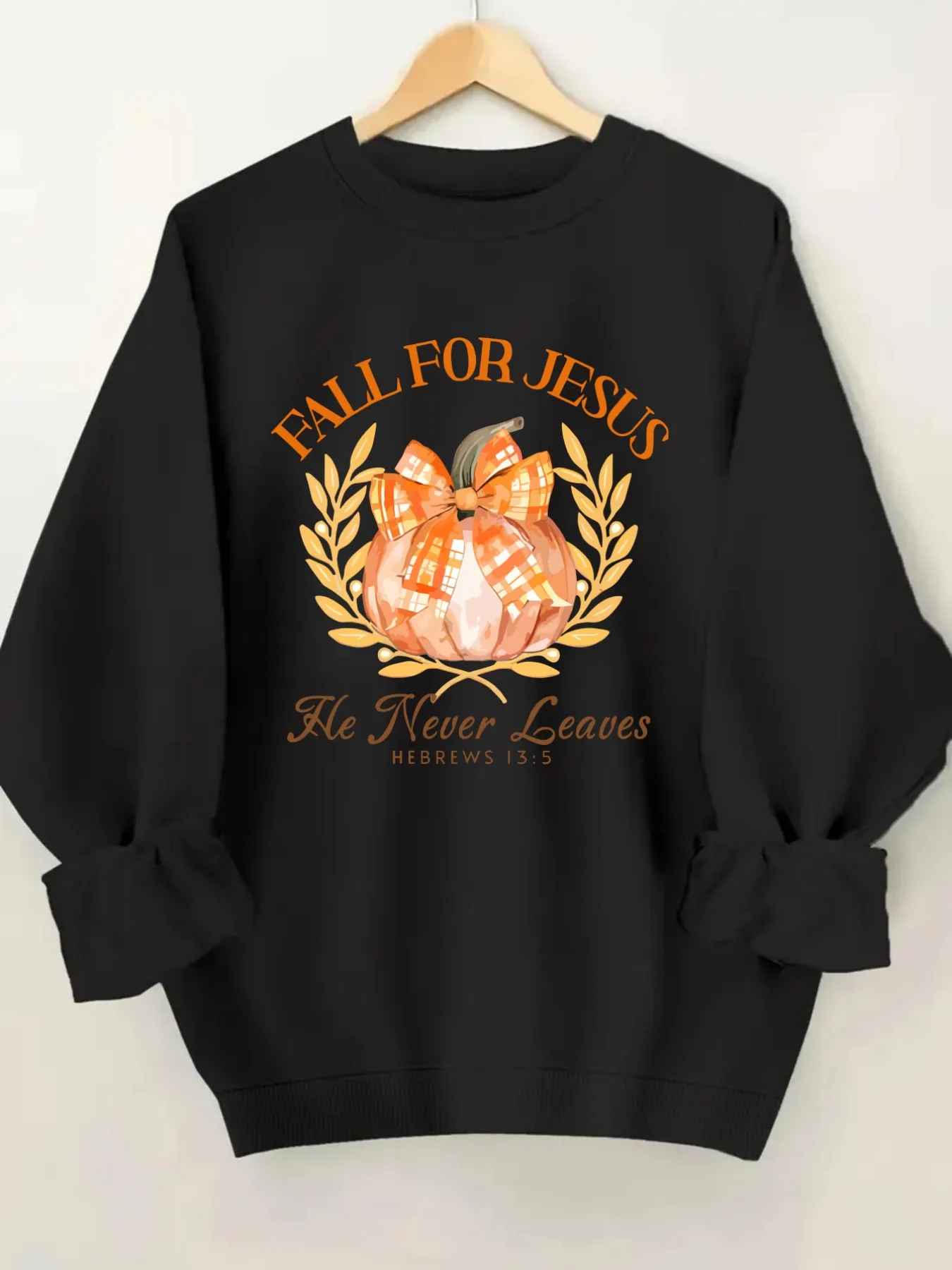 Women's Crewneck Pullover Sweatshirt Fall For Jesus Design, Soft Casual Long Sleeve, Daily Casual Top Outfit, Winter Women's Clothing, Thanksgiving Outfit