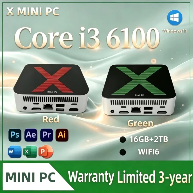 New Powerful Mini Desktop PC Core i3 6100 WiFi6 BT5.2 Win11 Pro 4K HD 16GB RAM 1TB/2TB SSD For Daily Entertainment & Office