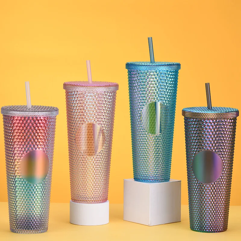 LUSQI 1PC 800ML Creative Durian Pattern Drinking Cup Plastic Cup With Straw Large Capacity Reusable