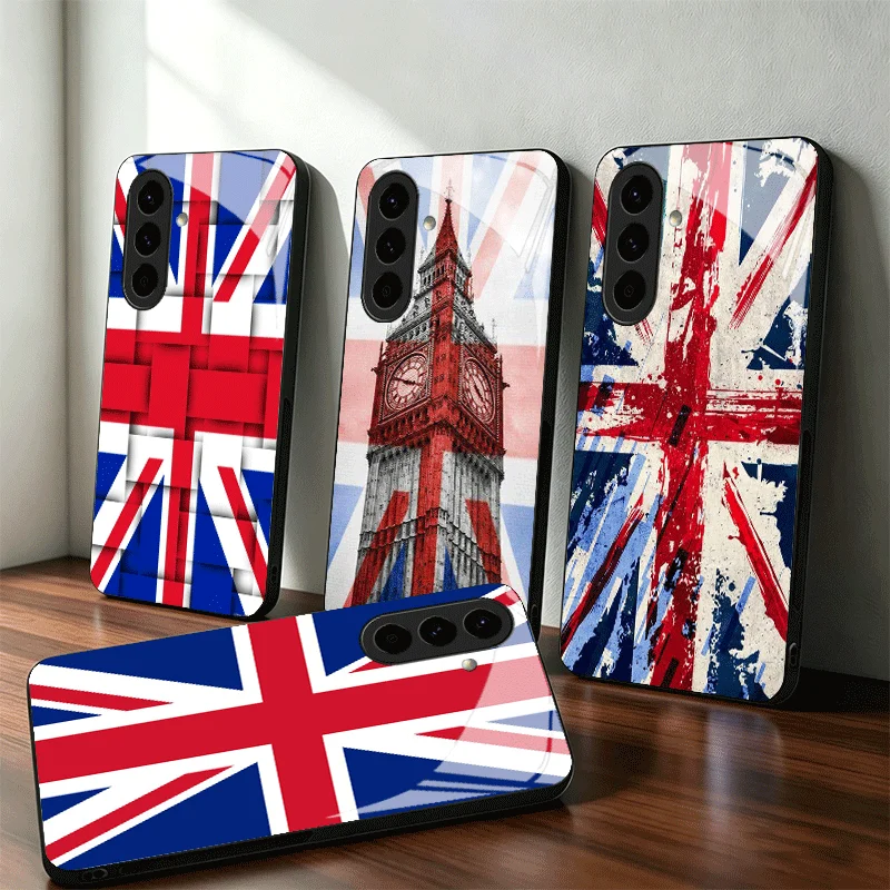 Union Jack England UK Flag Glass Phone Case for Samsung A17 A16 A15 A14 A13 A57 A56 A55 A54 A53 A37 A36 A35 A34 A33 A27 A26 A25
