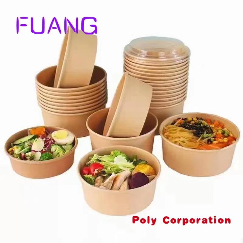 Custom  2023 New Trend Eco-friendly Food Grade Kraft Paper Container Salad Bowl Street Food Box disposable compostable pla bowl