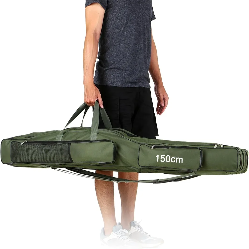 with Tackle Box Fishing Rod Case Oxford Fabric Folding Fishing Rod Bag Large Compartments Pole Reel Storage Bag Outdoor Use