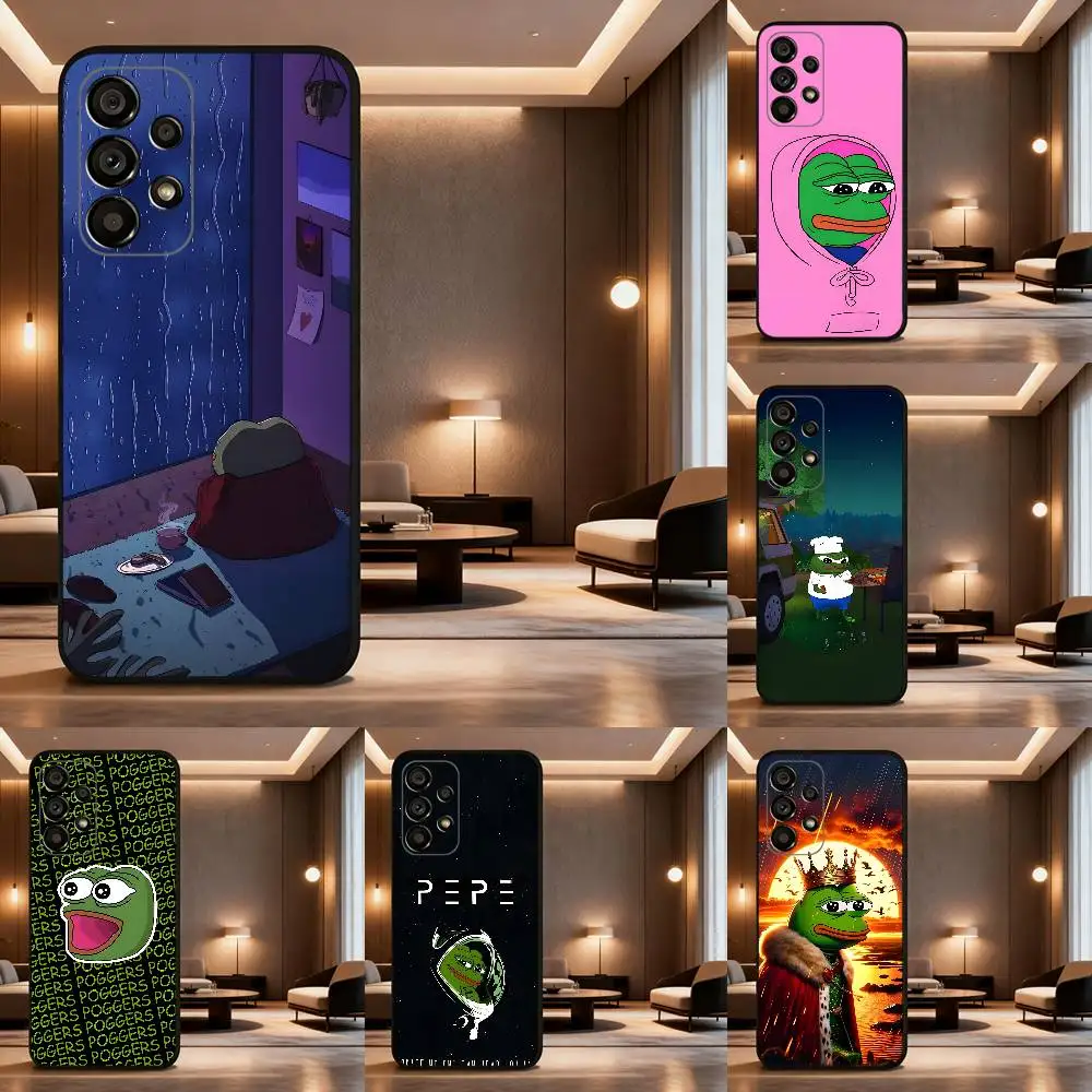 

P-Pepe The Funny Frog Case For Samsung Galaxy A73,72,41,J7,22,Note,31,8,9,52,71,53,32,Soft Black Silicone Cover