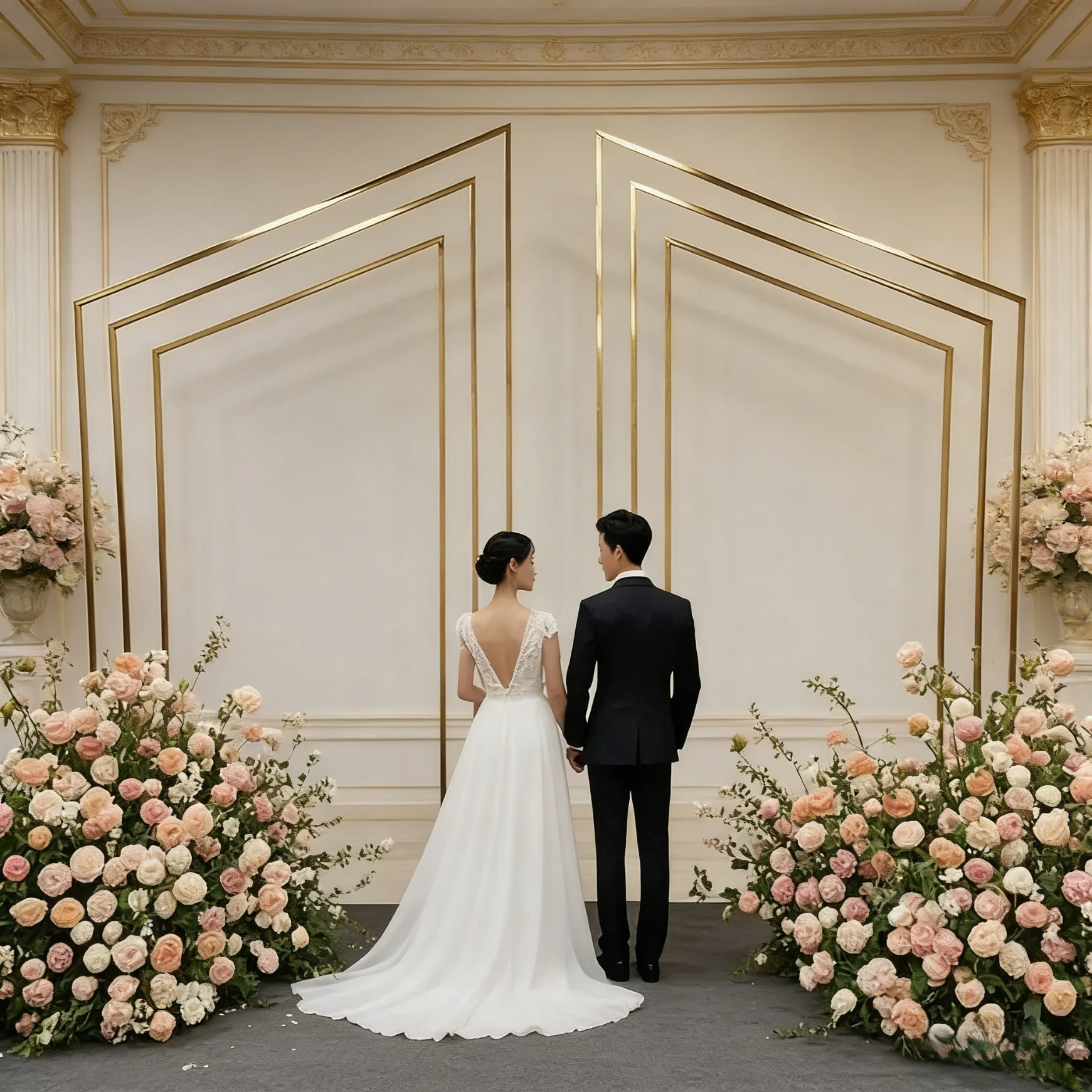 

2PCS Luxury Gold Iron Wedding Backdrop Arch Minimalist European Style Metal Frame Outdoor & Indoor Party Flower Door Decor Props