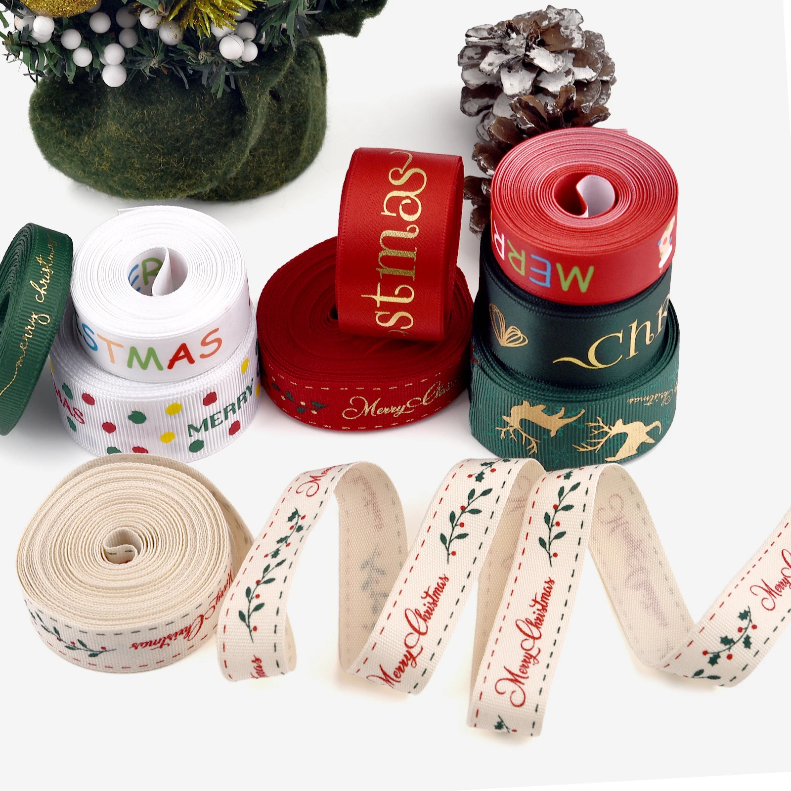 

Christmas Ribbon Printed Christmas Polyester Ribbon For Handmade Design Christma Decoration DIY Cake Bouquet Gift Packing