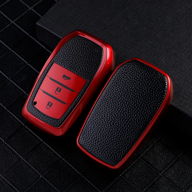 3Buttons TPU Car Remote Key Cover Case Holder Leather Keychain Key Chain Ring for Toyota Corolla Chr Aygo Land Cruiser 200 Rav 4