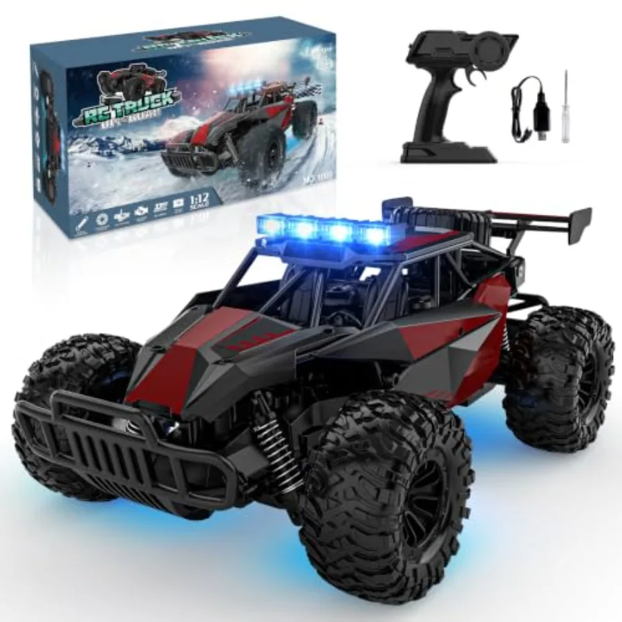 Remote Control Car for off-road use, ABS plastic body, red, 2.4GHz high-speed 33KM/H with LED headlights and rechargeable batte