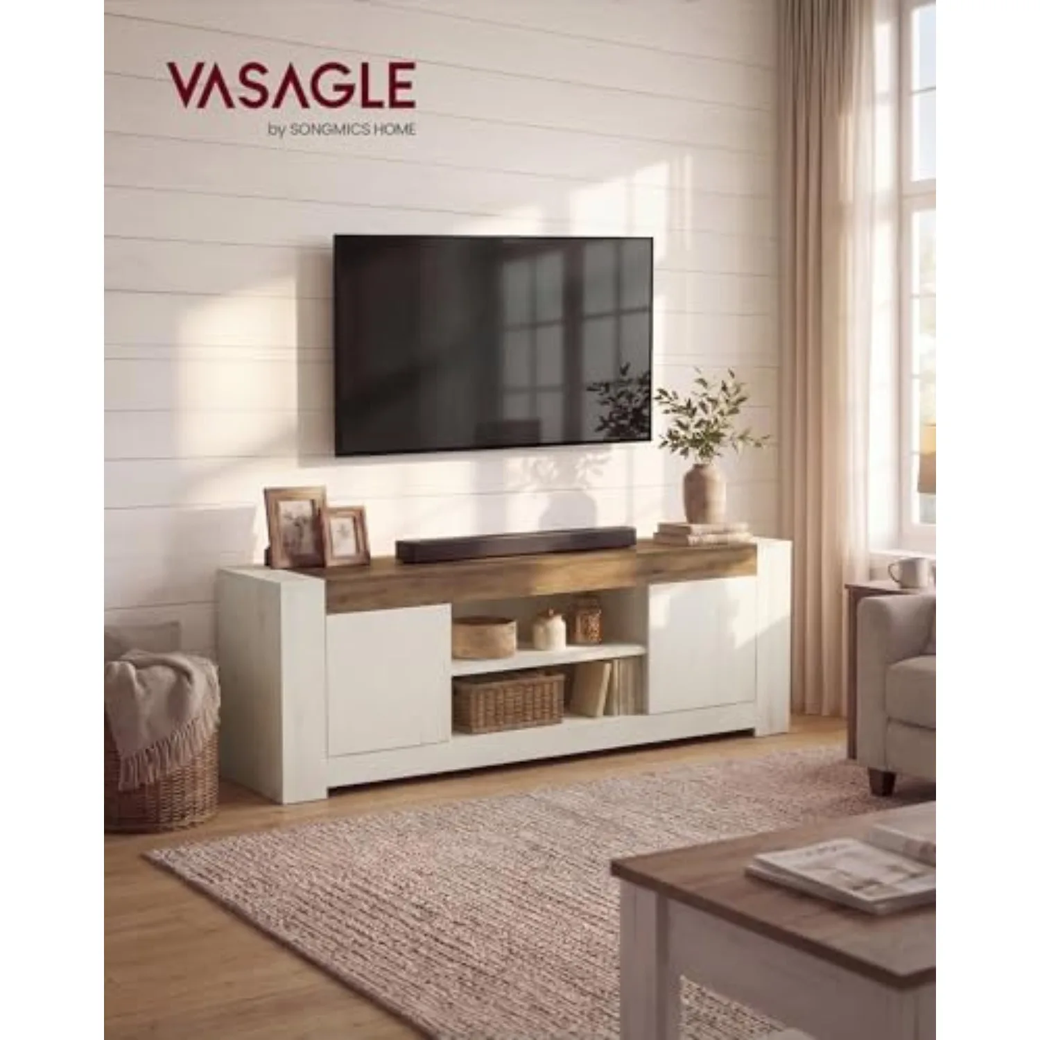 TV Stand, Farmhouse Entertainment Center with Storage Cabinets | Media Console Table for Living Room, Bedroom, for 80