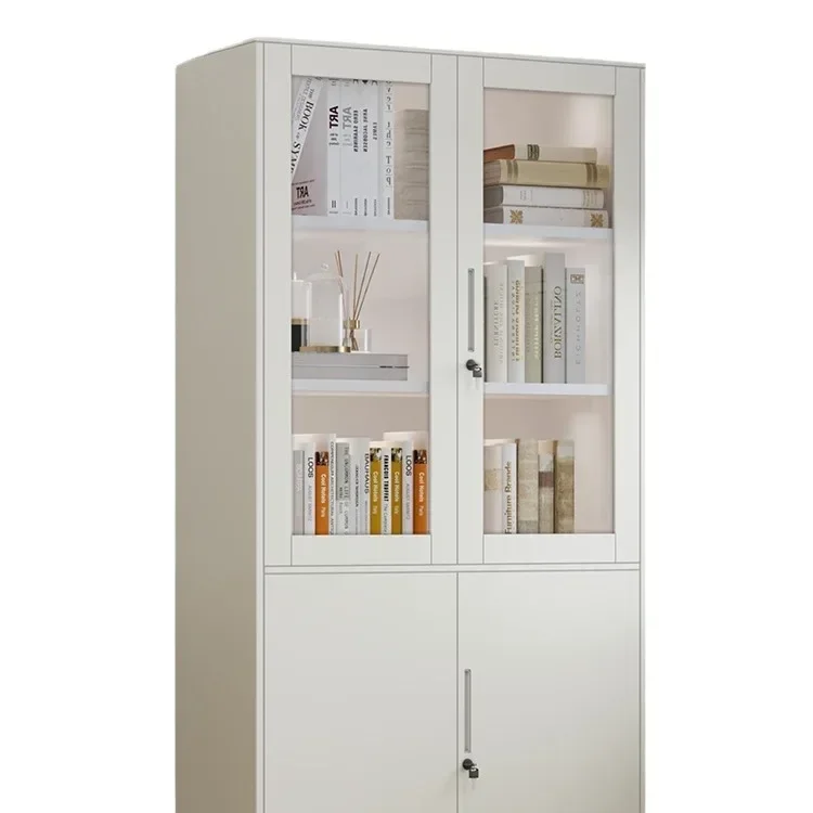 Dust-proof steel floor-to-ceiling bookshelf, children's multi-layer locker with glass door, storage with lock