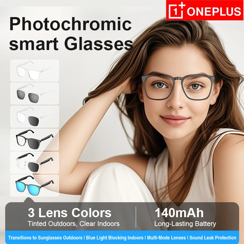 OnePlus Ai Smart Glasses Photochromic Translation Bluetooth Wireless Hands-free Calling Audio Multifunctional Driving Glasses
