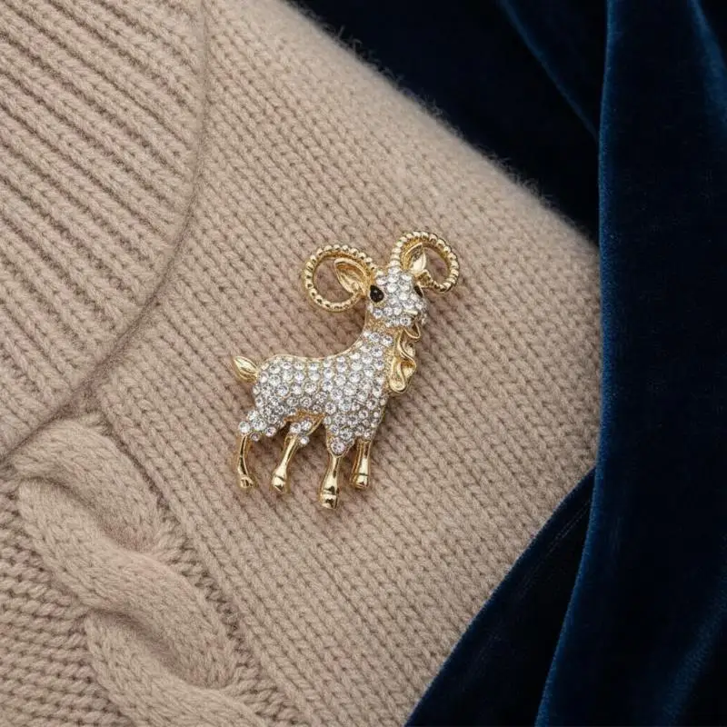 Shiny Pearl Goat Brooch Pin 1Pc Vintage Rhinestone Animal Jewelry for Women Fashion Lapel Pin for Prom Wear Birthday Gift for M