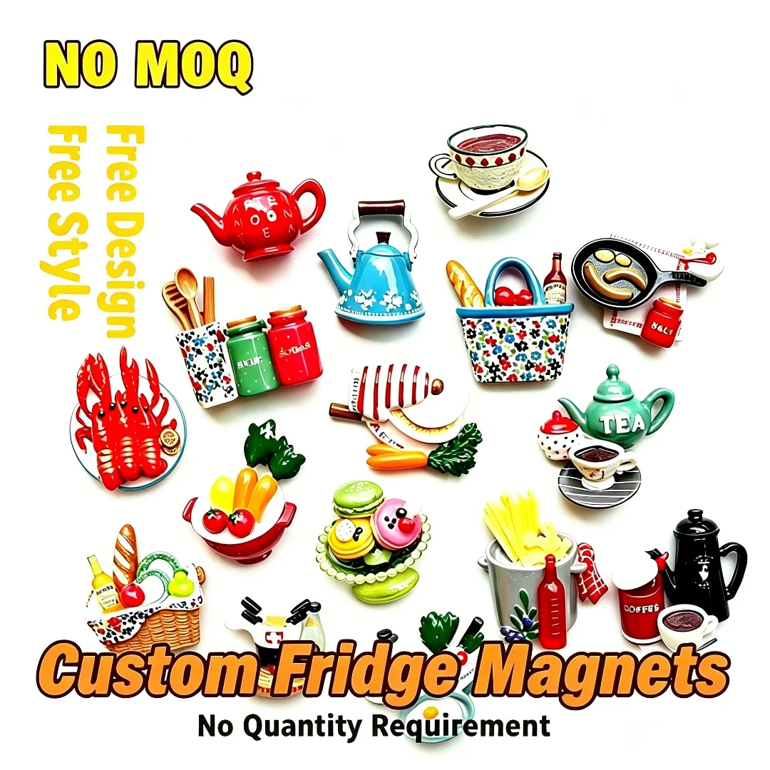 Custom Fridge Magnets Mini 3D Kitchen Food Resin Refrigerator Magnet Teapot Lobster Vegetable Coffee Kitchen Home Decor Gift