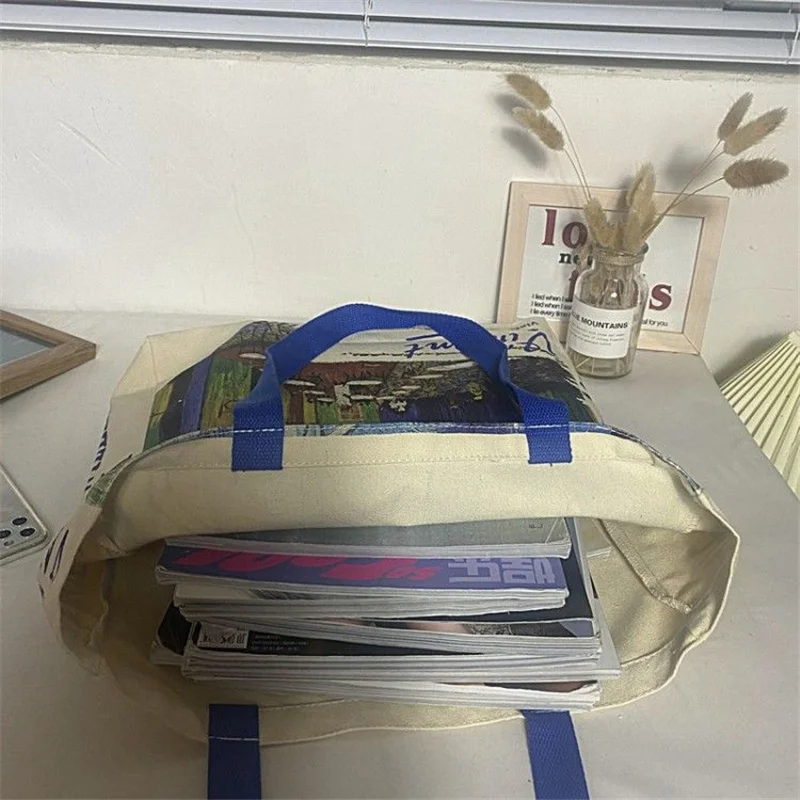 Borsa a tracolla in tela da donna Van Gogh borsa a mano Casual da donna con pittura a olio borsa da spiaggia riutilizzabile in cotone di alta qualità