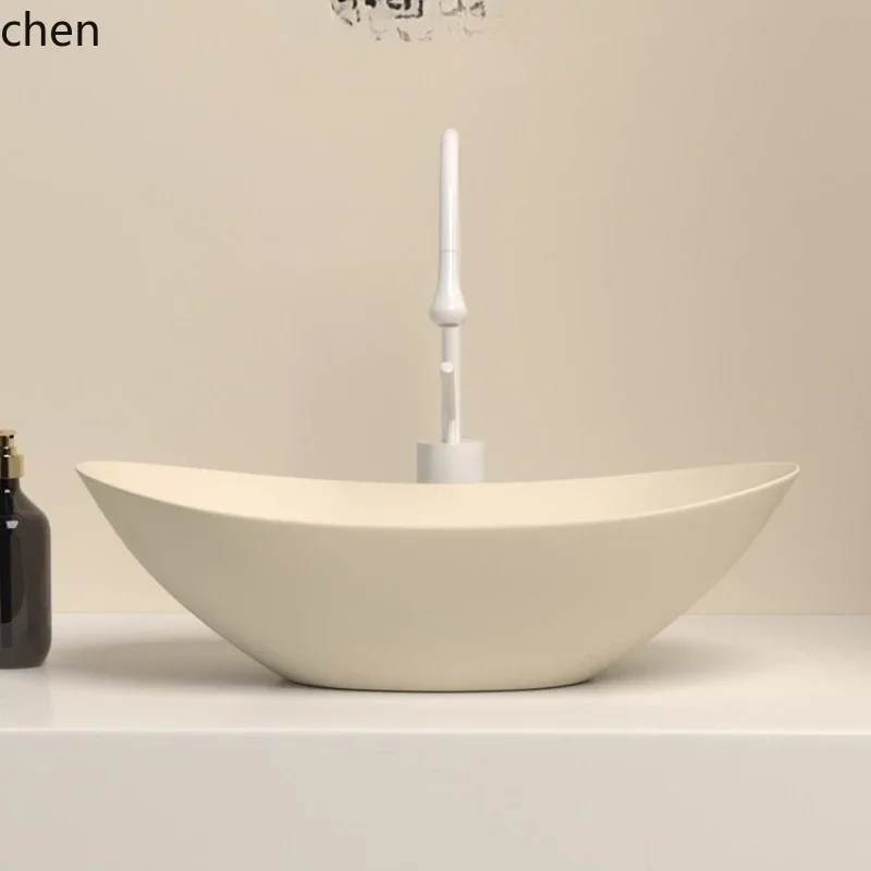 YFY  Cream Style Countertop Wash Basin Balcony Bathroom Small Size Ceramic Single Basin