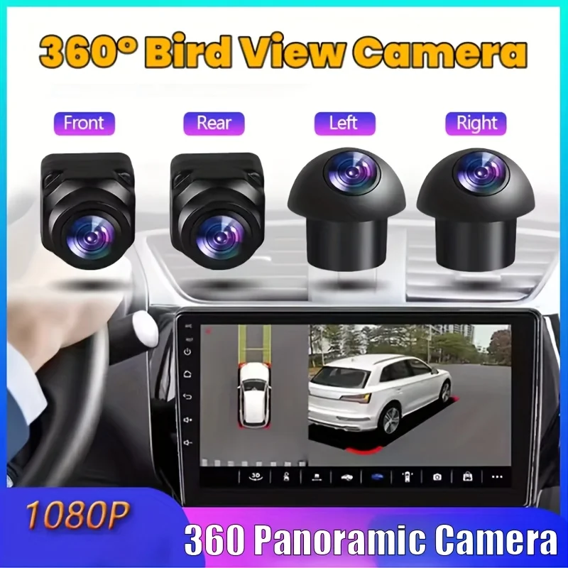 360° Panoramic Night Vision Camera Kit- AHD 1080P Backup Camera for Android-Based Car Radios Left Right Front Rear 4-way Camera