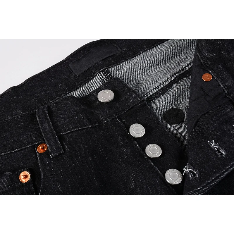 بنطال جينز American High Street ذو فتحات تالفة سوداء اللون قابلة للتمدد وزر نحيف وممزق