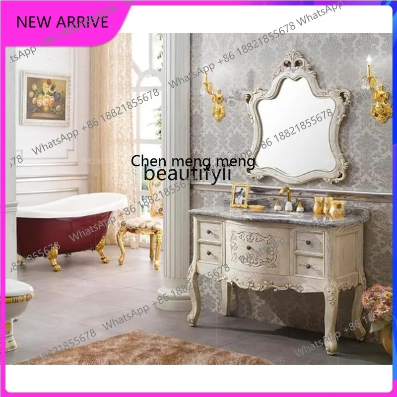 

AA85 Роскошный шкаф для ванной комнаты в европейском стиле, комбинированный шкаф для умывальника из красного дуба, напольный шкаф для ванной комнаты