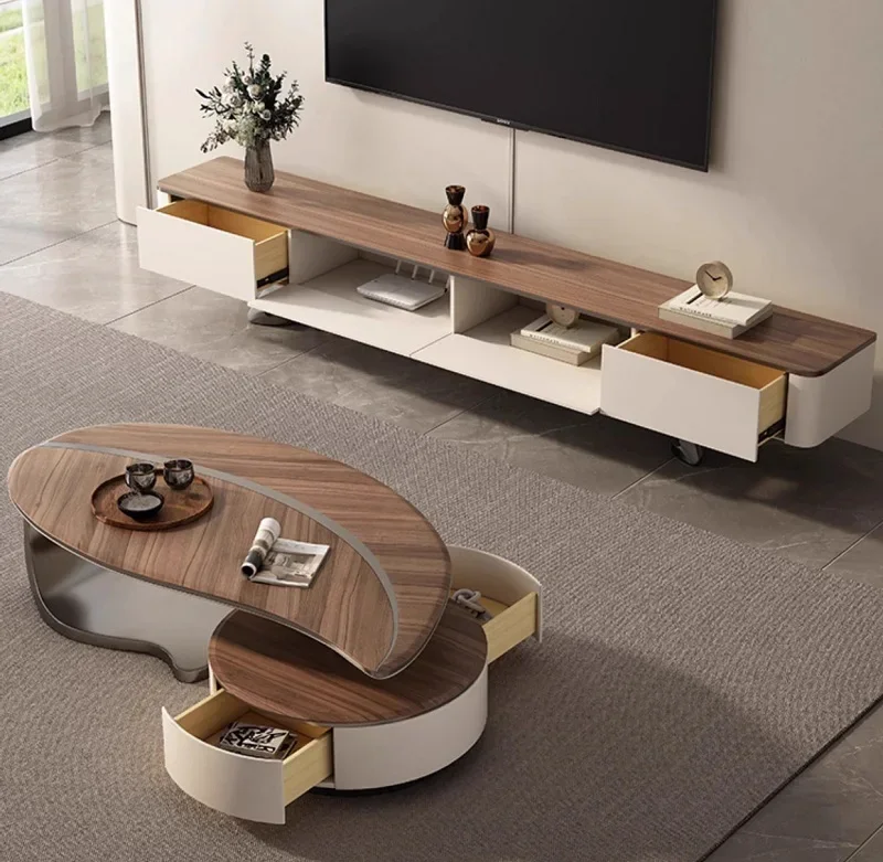 Minimalist modern designer leaf shape tea table design irregular luxury coffee Table and tv stand set for Living Room