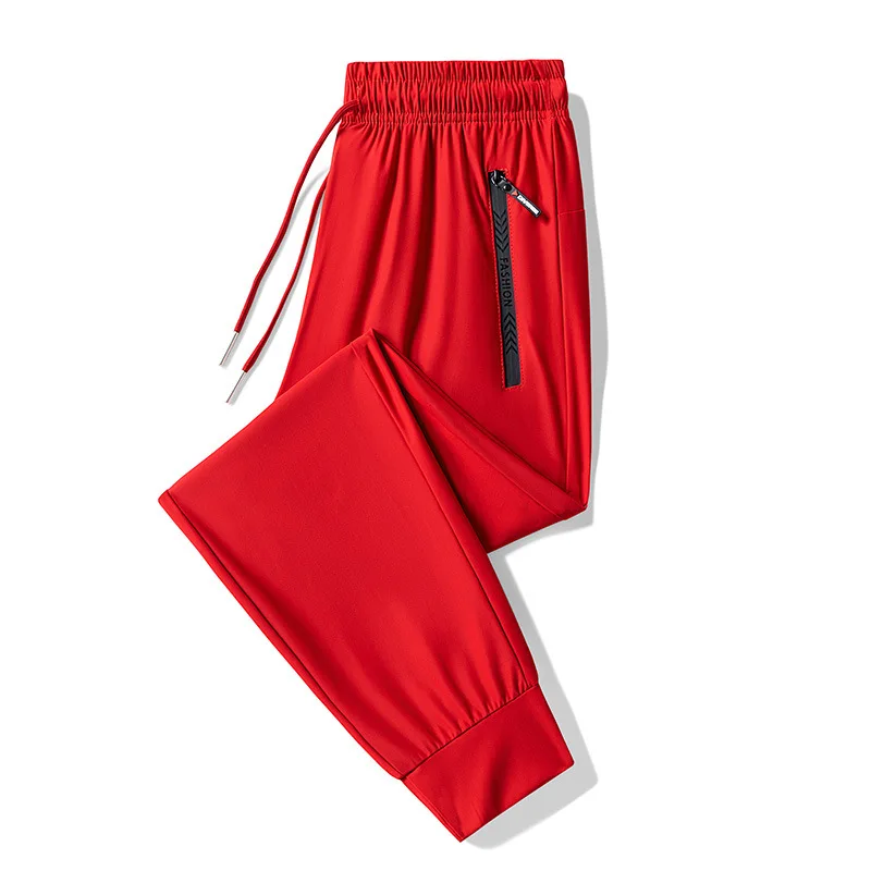 

Men's Bright Red Ice Silk Sports Pants Summer Thin Casual Style Lucky Year for Zodiac Quick Drying