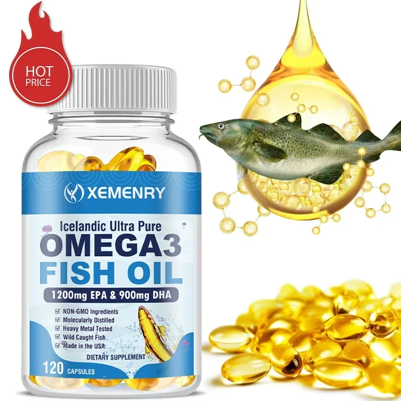 Omega 3 Fish Oil | EPA 1200MG + DHA 900mg Triple Strength Supplement | Supports Brain, Skin and Joint Health