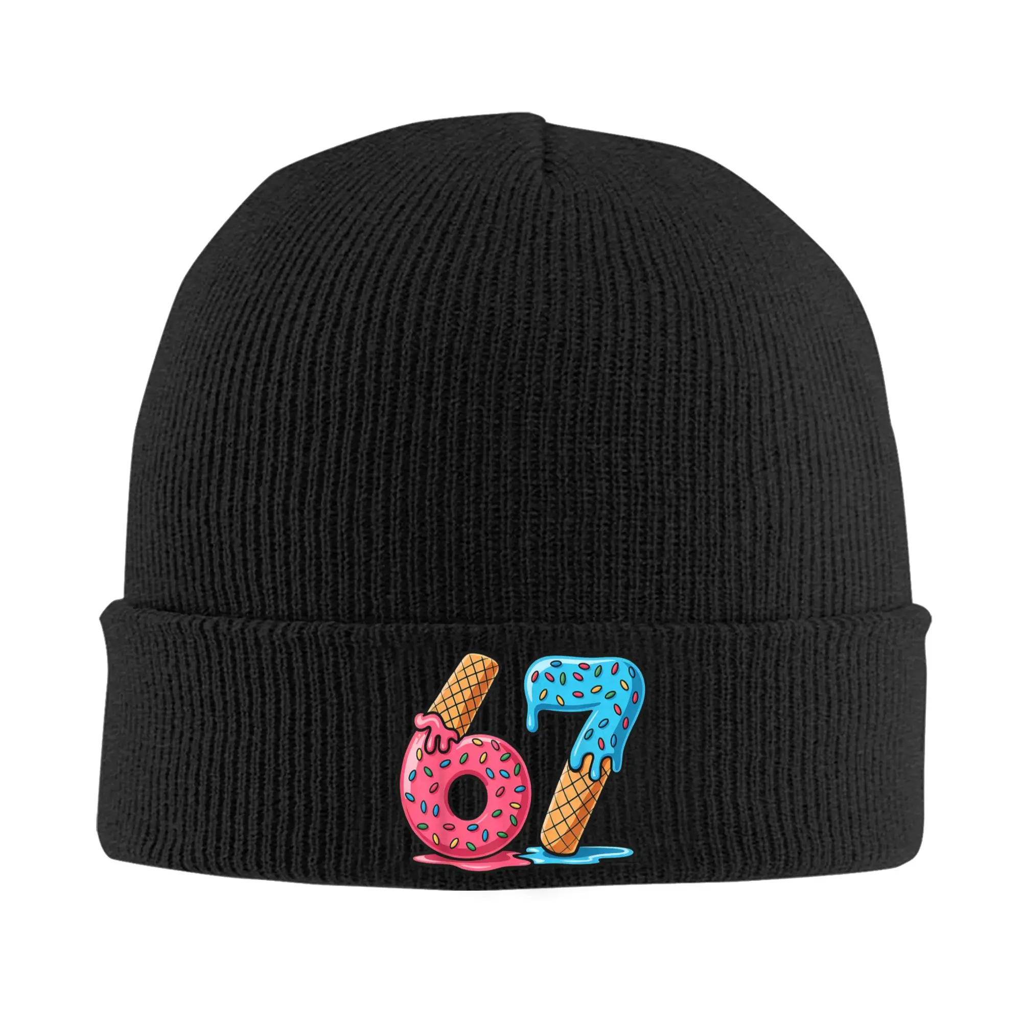 Six Seven Ice Cream Drip 67 Funny Number Knitted Caps Skullies Beanies Autumn Winter Casual Hat Acrylic Cool Meme Crochet Melon