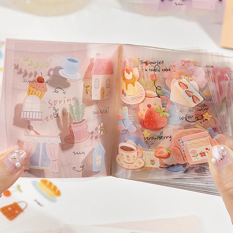 4 Books Fresh Four Seasons Sticker Book, Landscape Collage Materials for Journals, Versatile & Elegant Creative Craft Decor