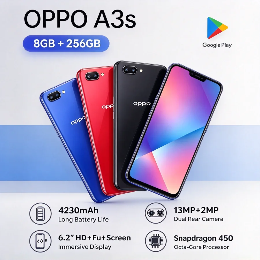2026 New OPPO A3s Budget Smartphone 6.2 Wide Screen 4230mAh Big Battery Expandable Storage Spare Cell Phone curved glass screen