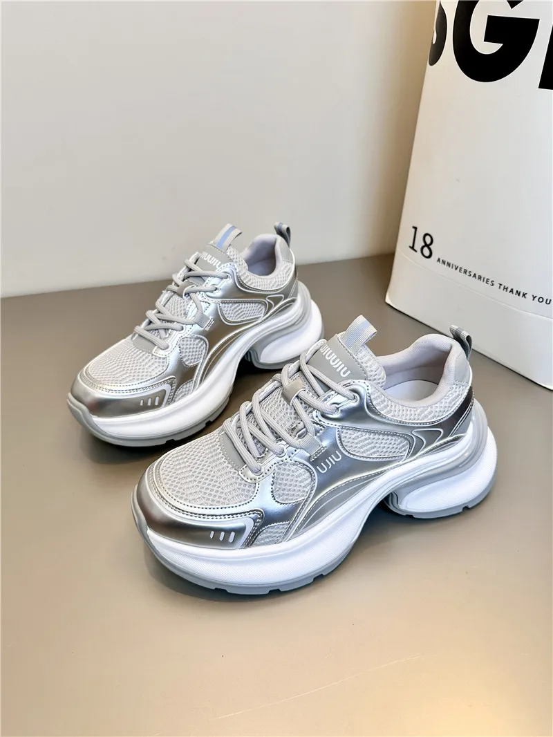 

Platform High quality Low Top Sports Casual Shoes Trendy Chunky Heel Increased Height Mesh Walking Sport Sneakers In Daily Life