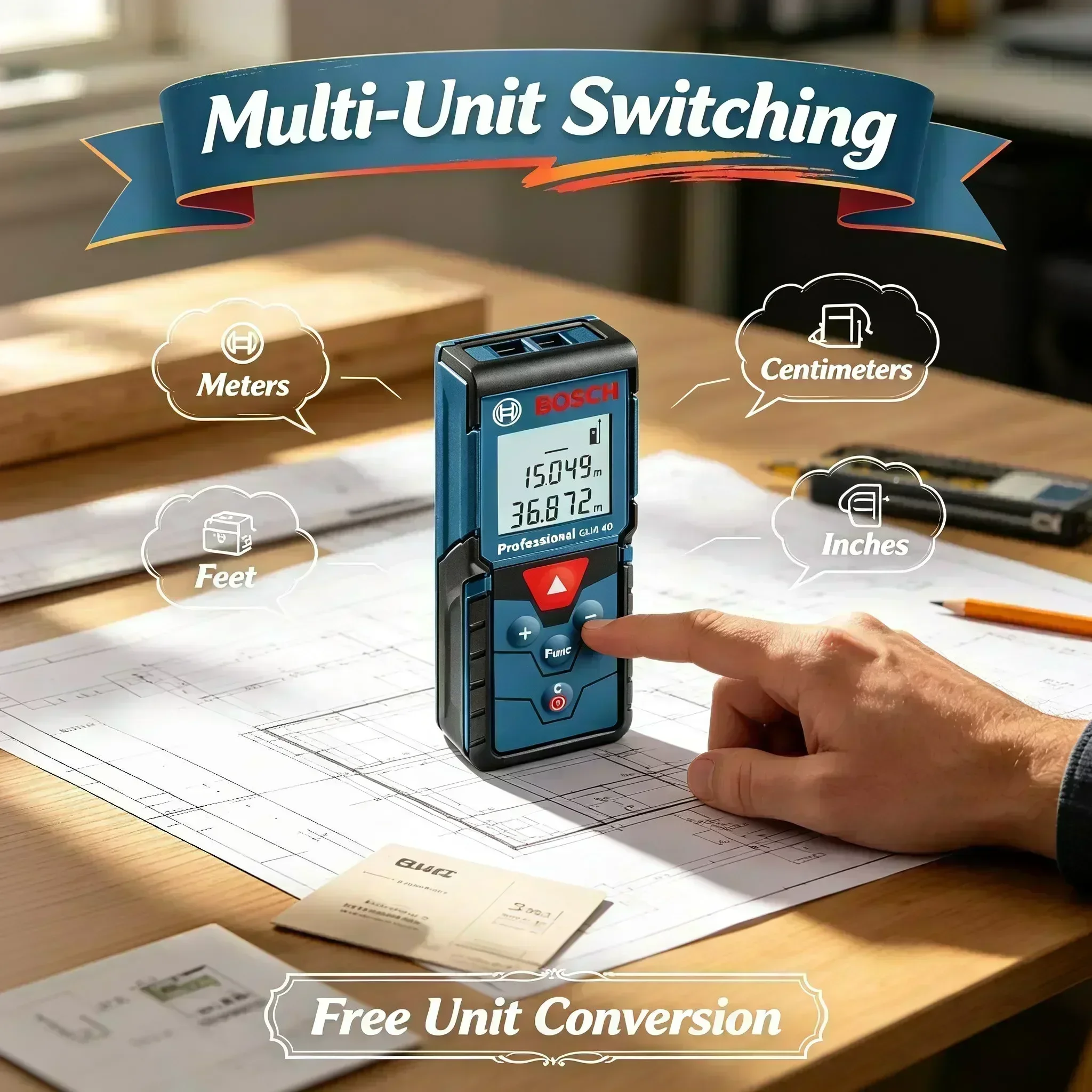 Bosch GLM4000 Pocket Laser Distance Meter Precise Readings for Daily Indoor Measuring and Light Construction Survey Needs