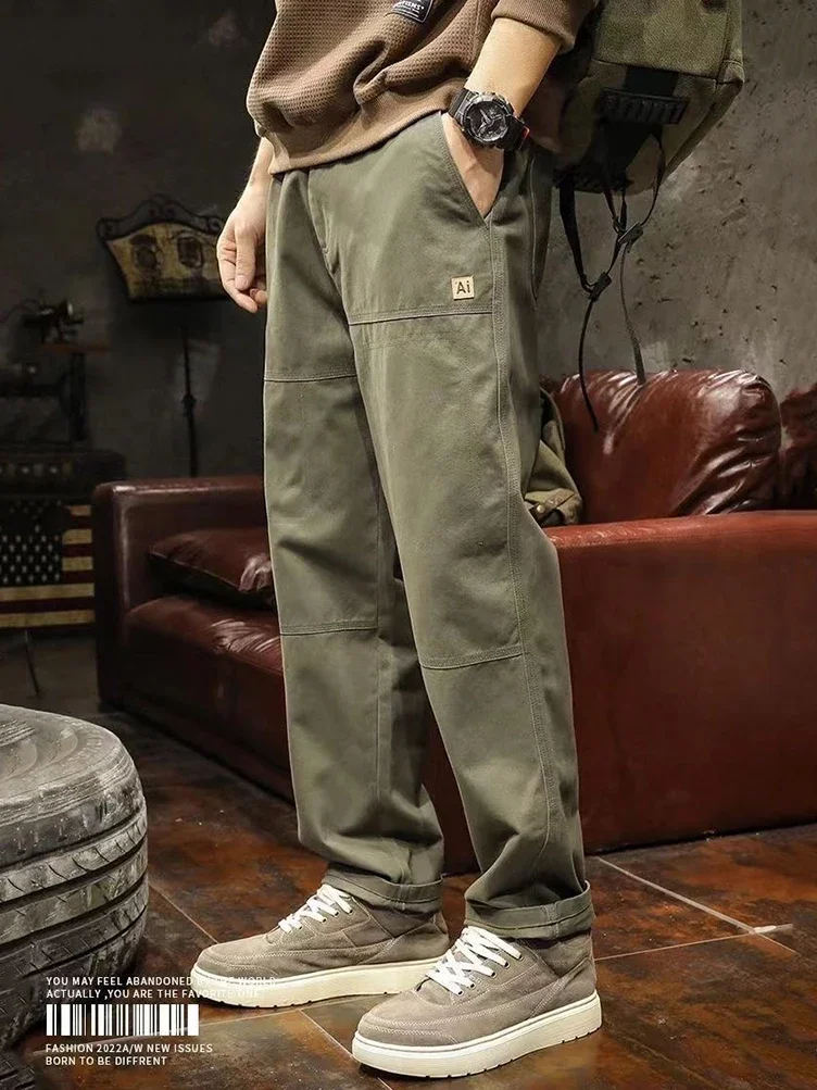 

Vintage Y2k Straight Casual Cargo Pants Men Wide Leg Work Military Tactical Long Trousers 2024
