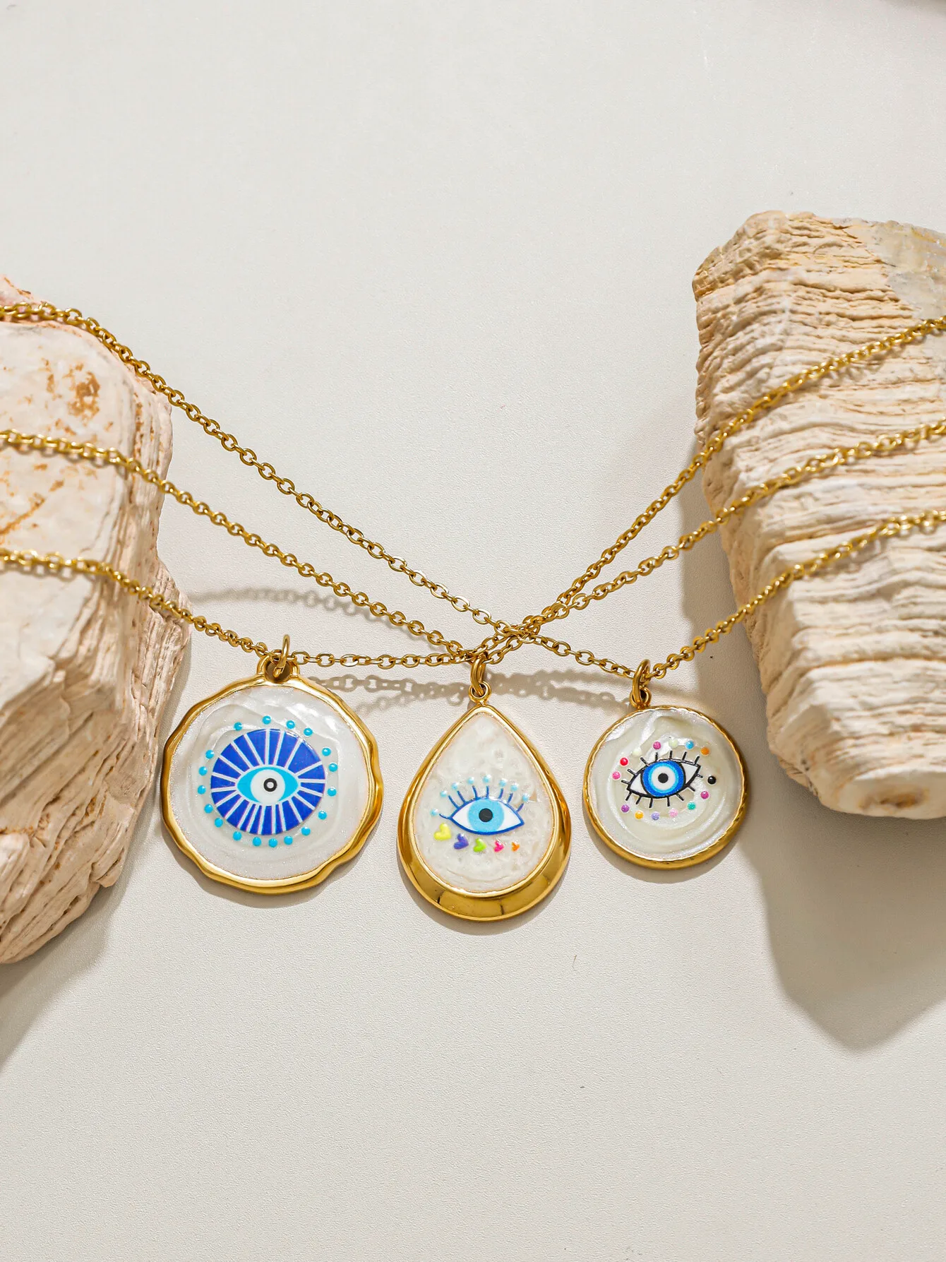 

Vintage Colorful Enamel Evil Eye Geometric Pendant Necklace, Stainless Steel Fashionable and Simple Necklace, Women's Party Gift