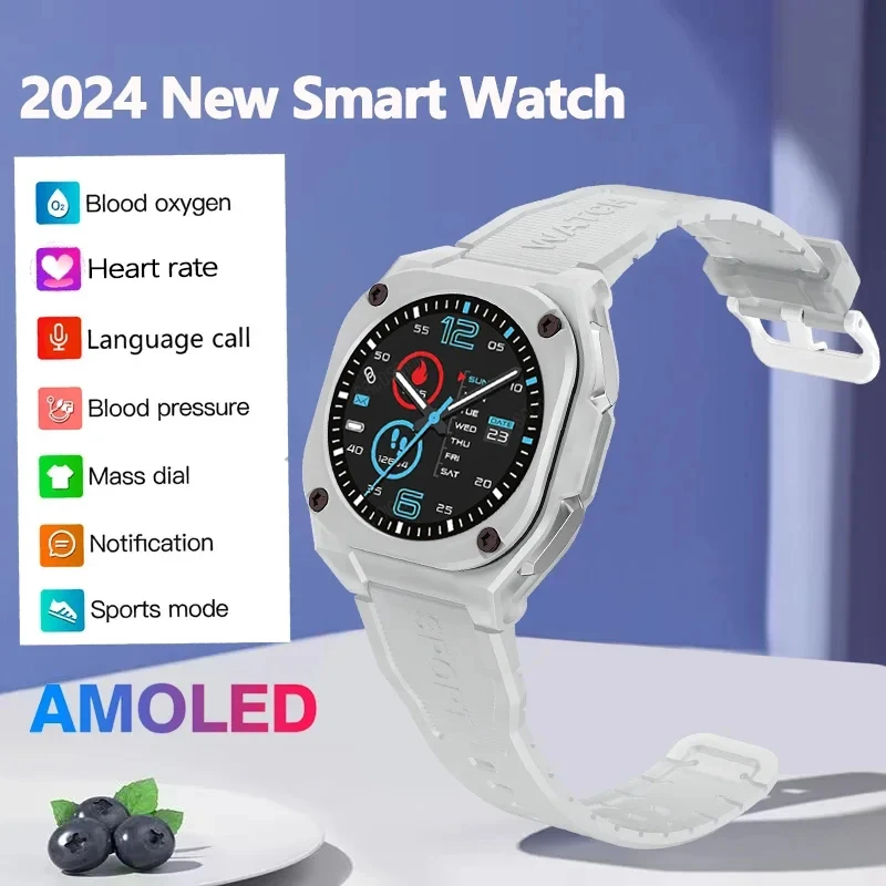 Women AMOLED Screen Smart Watch Men Bluetooth Call Sports Smartwatch Health Heart Rate Fitness Wristband Ladies Gift 2024 Clock