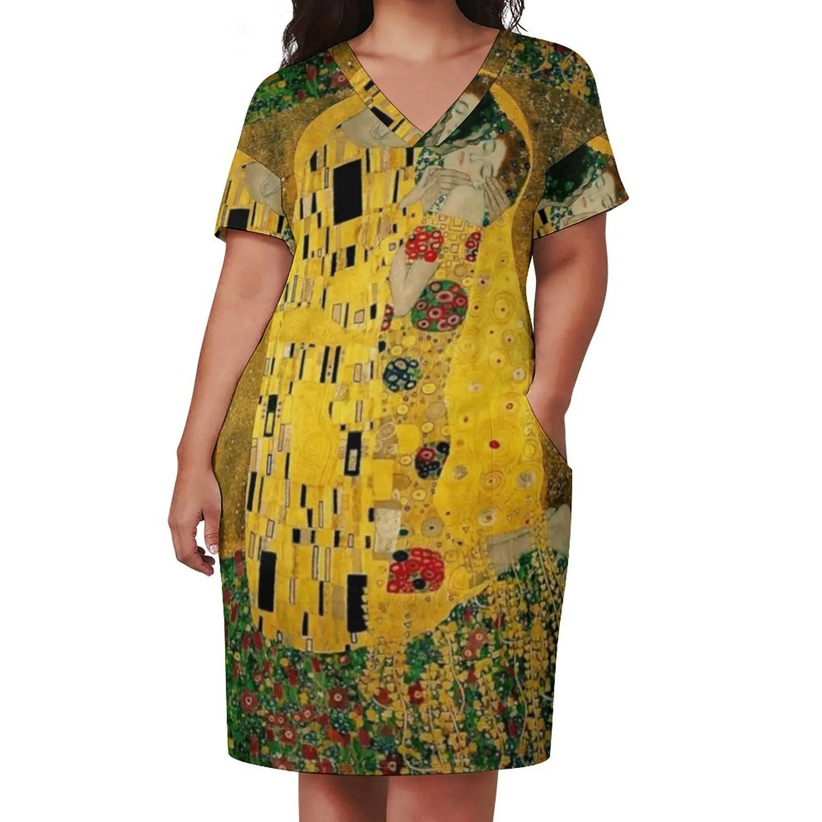 The Kiss by Gustav Klimt Liebespaar - The Lovers Loose Pocket Dress dress women elegant luxury sexy dress