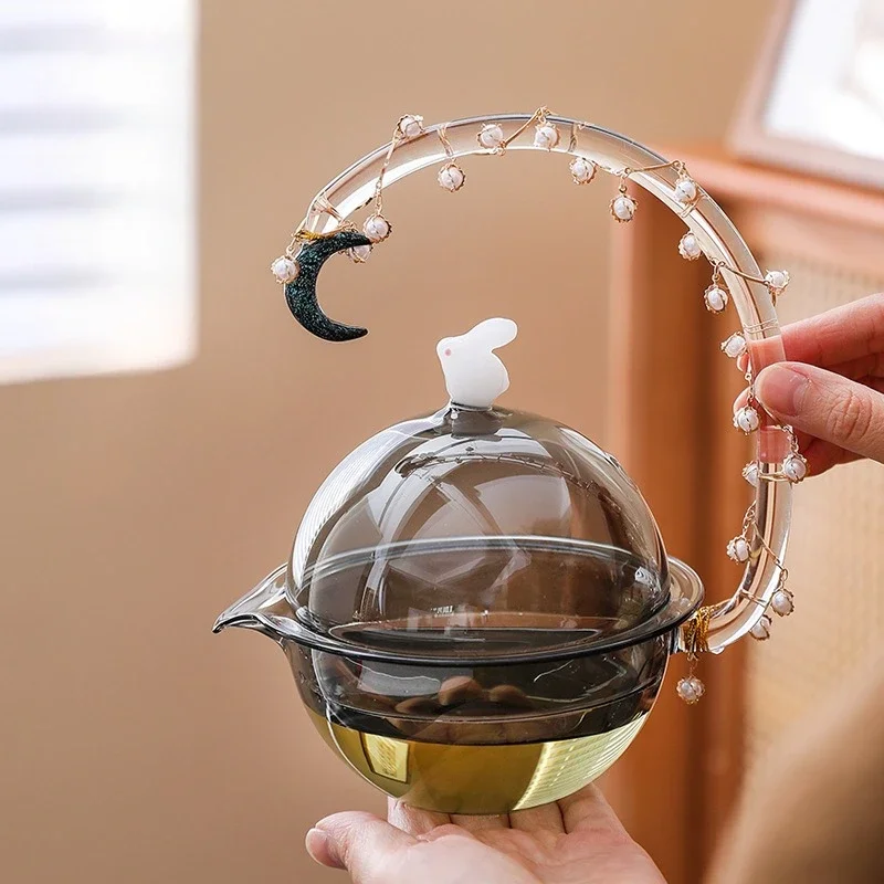 Moon View Glass Pot For Stove Tea Borosilicate Heat Resistant Handle Luxury Home Brewing Tool