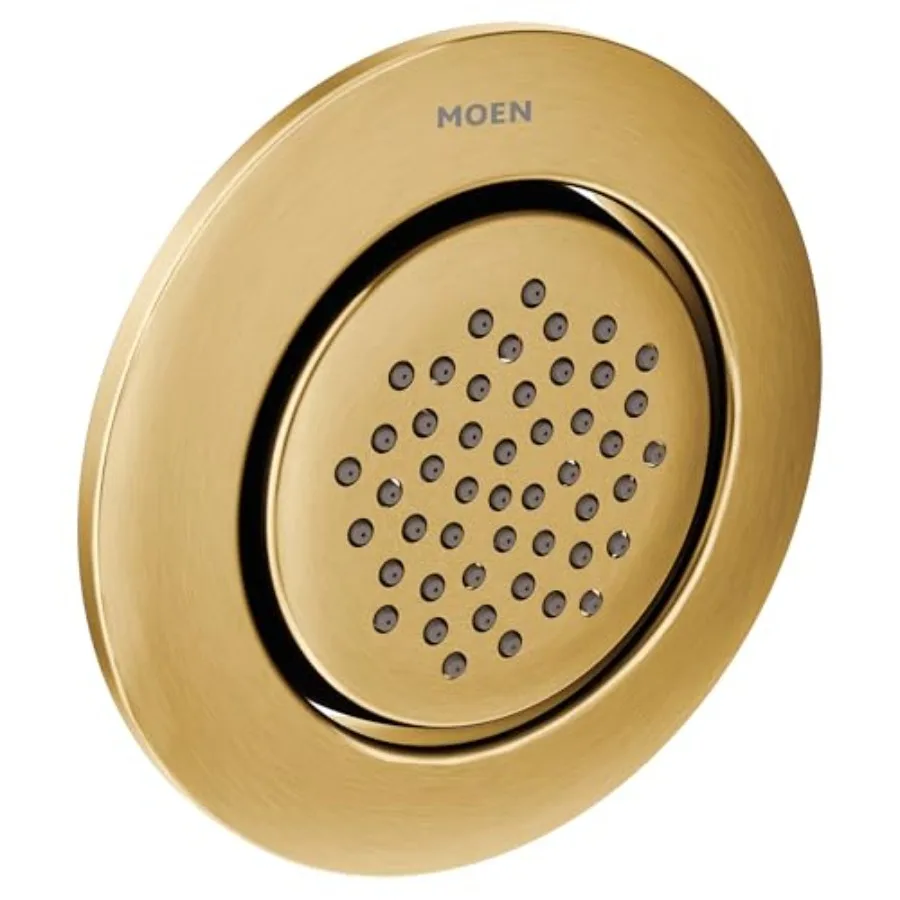 Body spray for bathroom use, brass construction, brushed gold finish, single-function round mosaic design with valve required