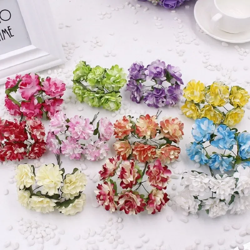 144pcs Carnation Artificial Flower Decoration DIY Accessories Wedding Scrapbook Bouquet Party Mother's Day Paper Crafts