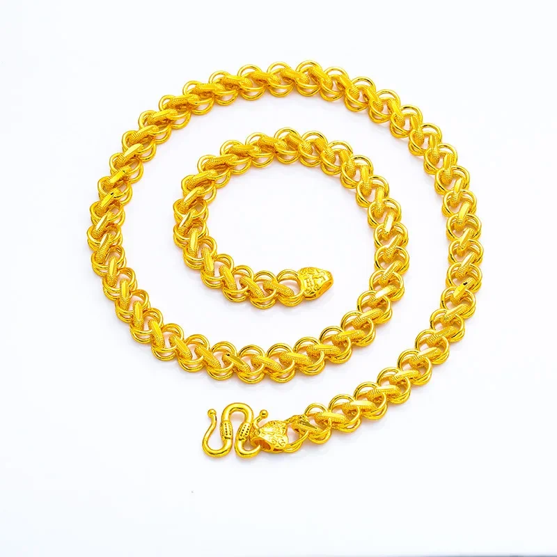 18K Gold Color Dragon Head Fried Dough Twist Necklace for Women Pure Thick Gold Necklaces Wedding Engagement Jewelry Gifts