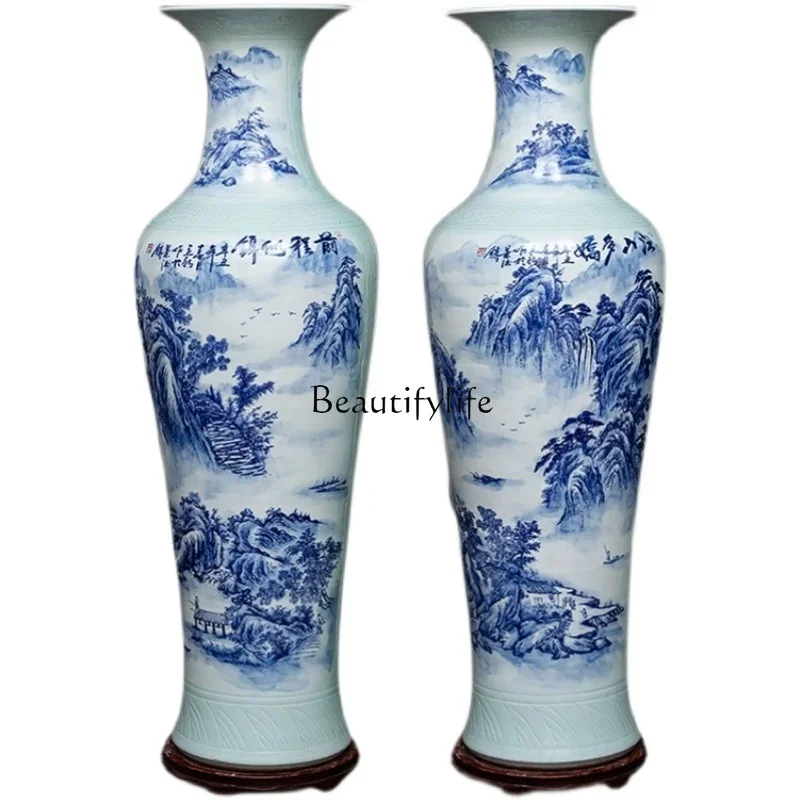 4*Jingdezhen ceramic high-end hand-painted floor-to-ceiling vase Chinese decoration opening ornament gift
