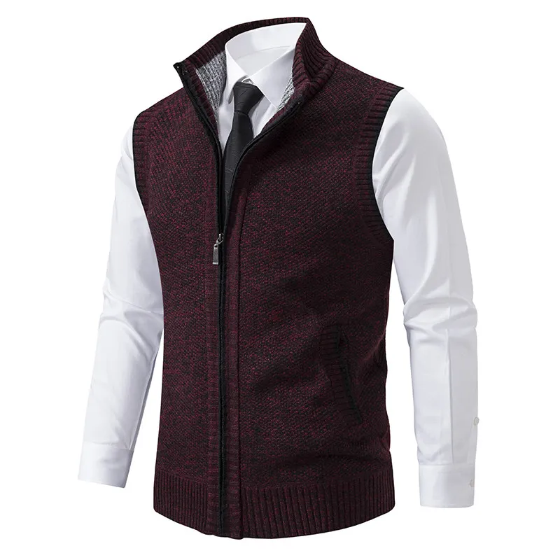 Stand Collar Sweater Vest Men Thick Warm Sleeveless Cardigan Coat Autumn Winter Knitted Vests Outerwear Zipper Vest Jacket Men