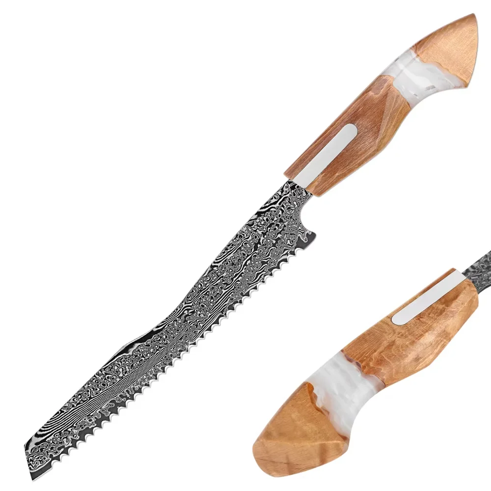 

Japanese Serrated Bread Knife 8 Inch Damascus Steel 67 Layer Sharp Professional Kitchen Chef Knife for Slicing Bread,Cake&Pastry