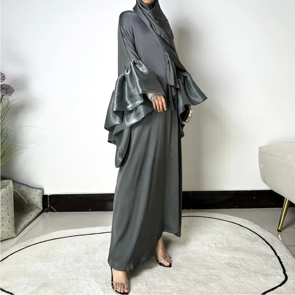 Ramadan Abito in raso Eid Abaya musulmano per le donne Marocco Arabo Abito lungo Abiti da festa Jalabiya Caftano Islam Abaya Abiti Largos