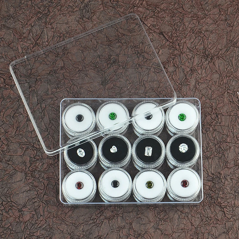 Transparente runde Edelstein-Aufbewahrungsbox für Sammlungen, Schmuck, Edelsteine, lose Diamanten, Behälter, Organizer, Schale, Etui mit Deckel – Detail 11