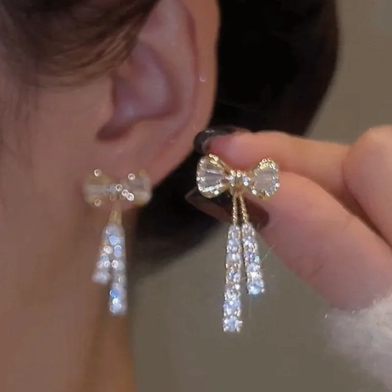 Fashion Bow Crystal Zircon Earrings For Women Trendy Party Jewelry Ear Accessories Valentine's Day Gift QY001
