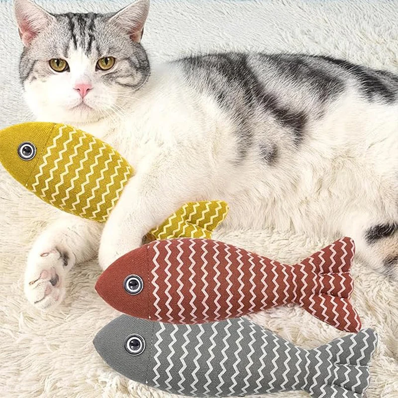 Zähneknirschen Katzenminze Spielzeug Lustiges interaktives Plüsch-Katzenspielzeug Haustier Kätzchen Kauen Stimmspielzeug Fischbiss Katze Minze für Katzen Übungsspielzeug