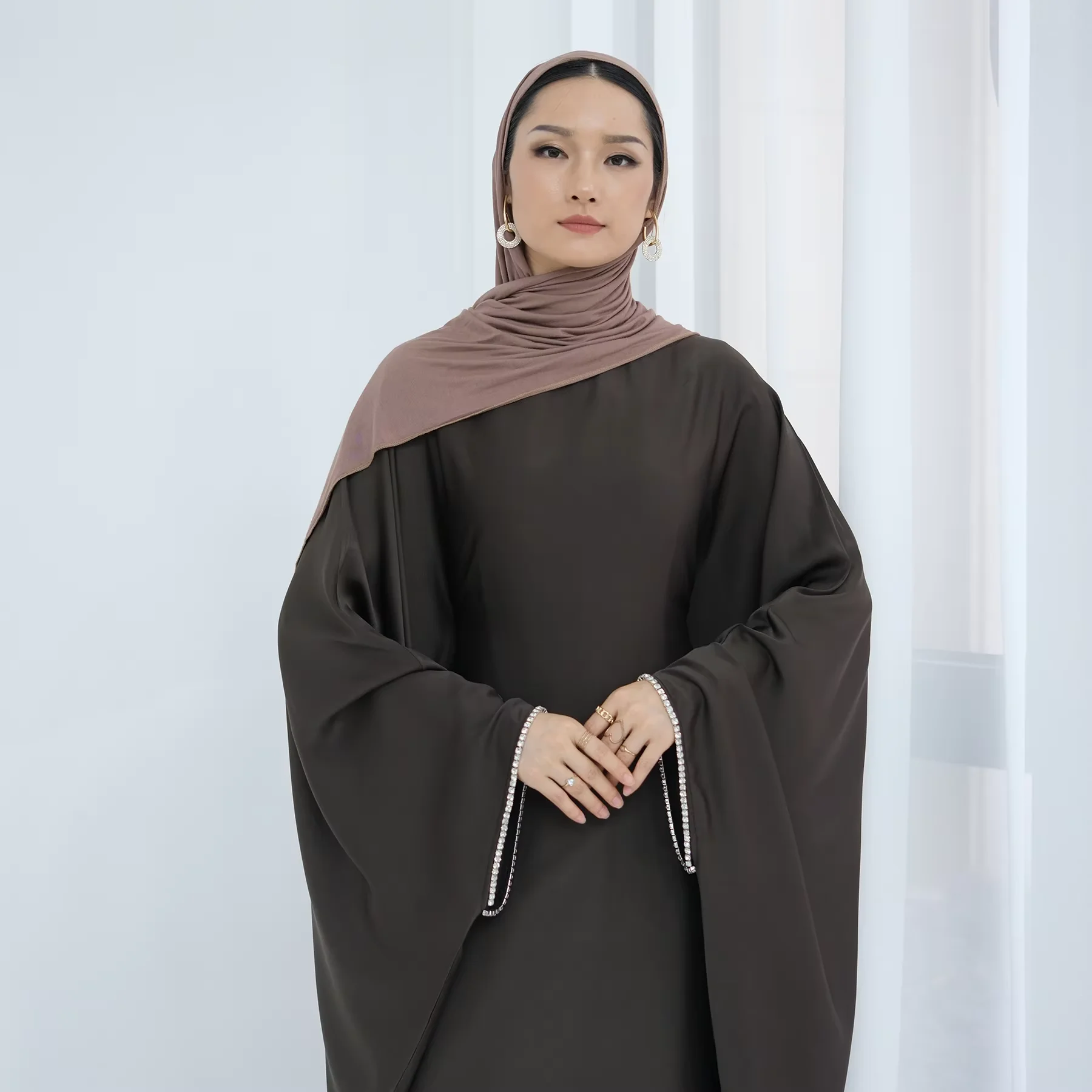 

Diamonds Kaftan Dresses Satin Islamic Clothing Dubai Abaya Muslim Women Evening Party Caftan Ramadan Jalabiya Marocain Femme Eid